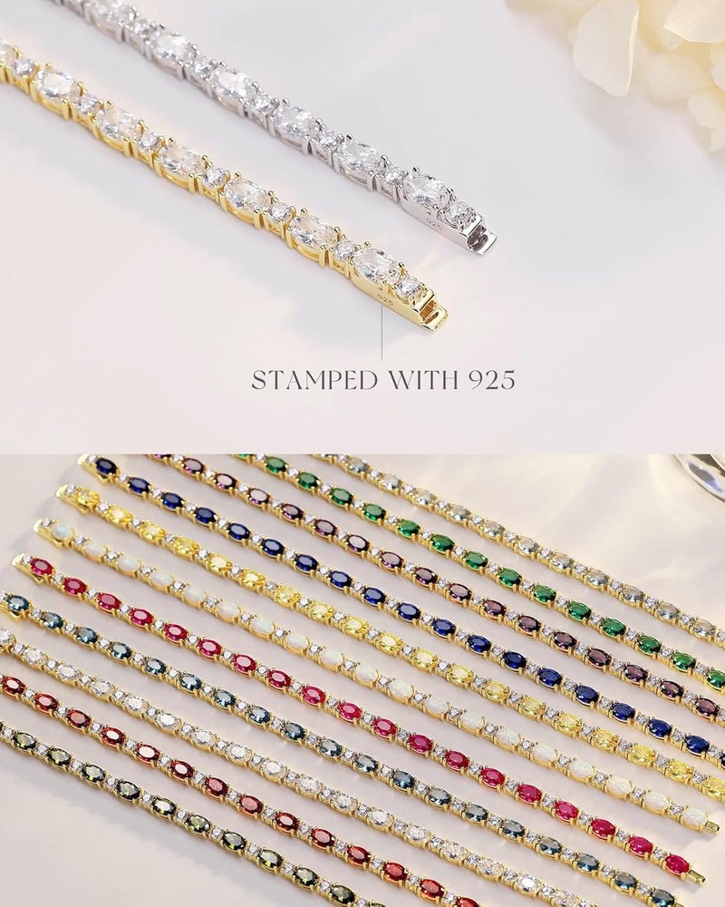Fancime 14K Gold Plated Birthstone Bracelets 4mm Sterling Silver Tennis Bracelets Gold Bracelets Birthday Jewelry Gifts for Women 7" - Image 5